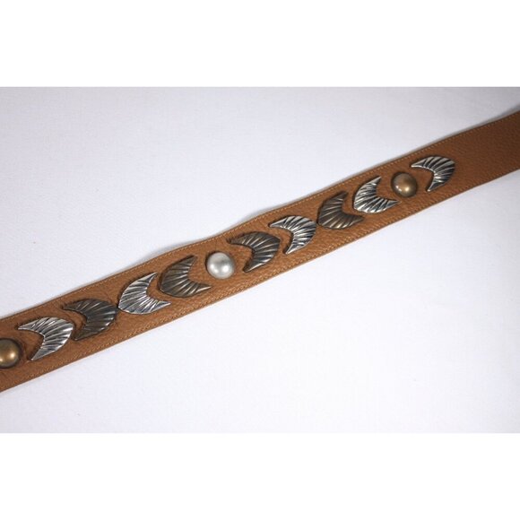 Vintage 29.5" handmade French leather belt with solid metal accents, brown South - Picture 4 of 8